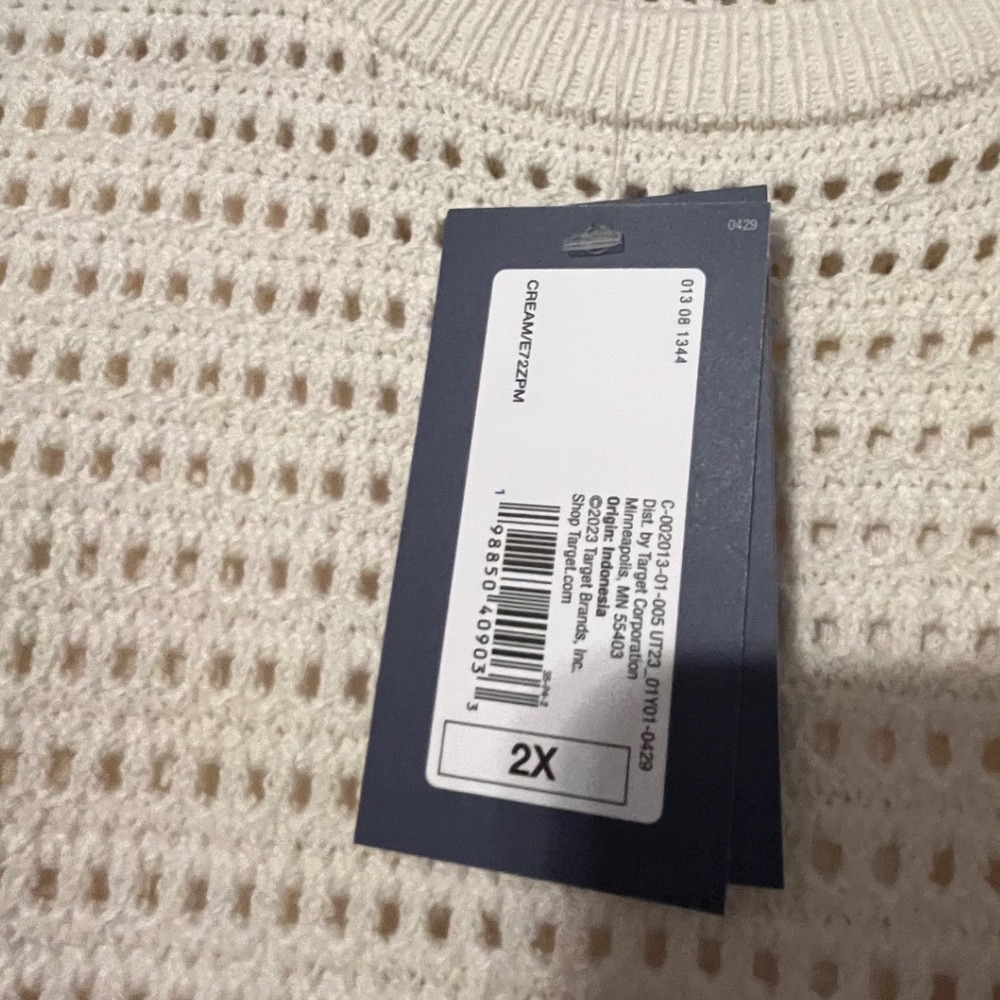 Universal Thread Cream Crochet Sleeveless Midi Sweater Dress Black Trim 2X NEW - Picture 5 of 11